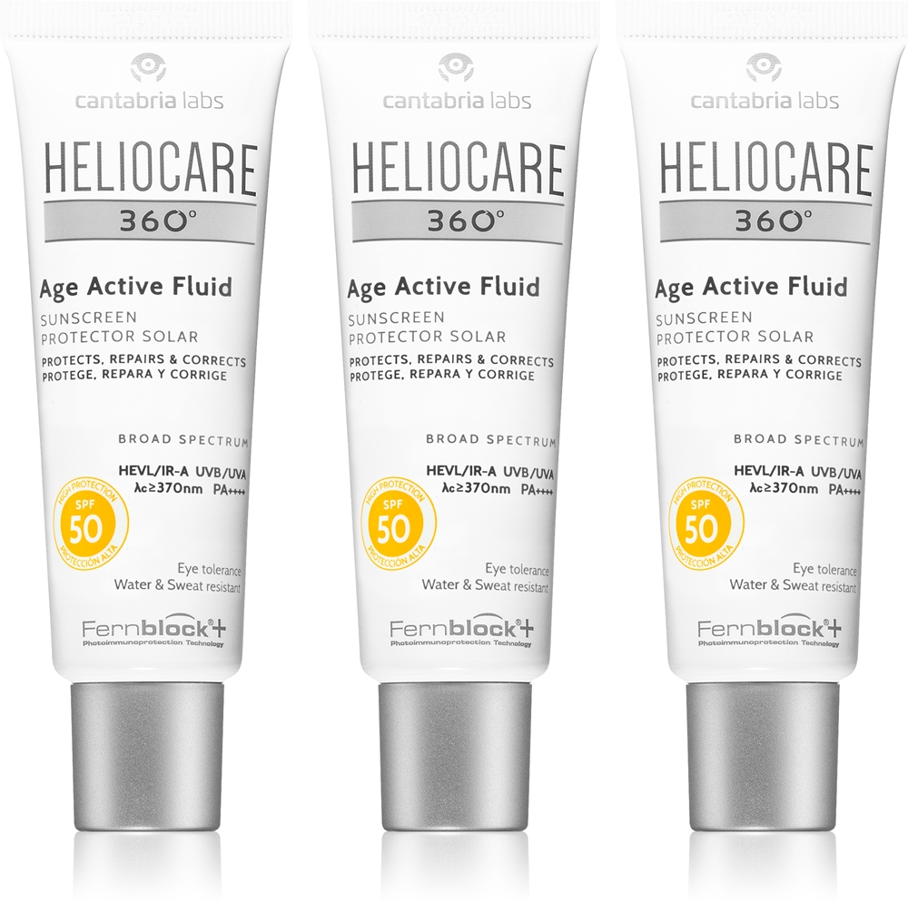 

360° age active fluid антивозрастной солнцезащитный лосьон SPF 50+ Heliocare, 3× 50 мл