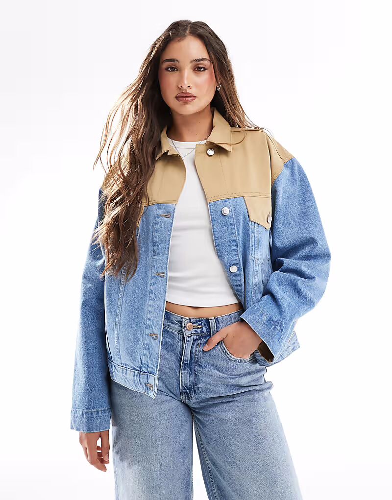 

Джинсовая гибридная куртка в стиле вестерн ASOS DESIGN темно-синего цвета