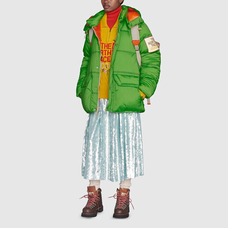 Пуховик женский The North Face x Gucci, зеленый — фото 3