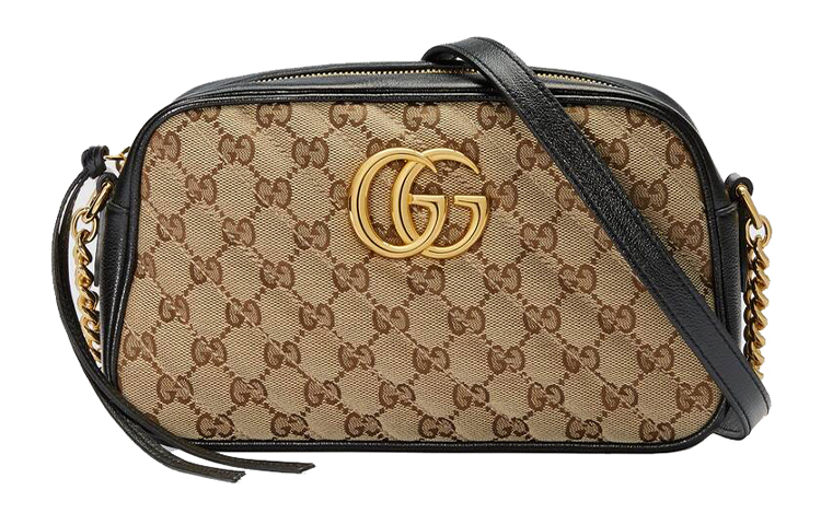 

Marmont Canvas с кожаной камерной сумкой через плечо маленького размера для женщин Ebony/Black GUCCI