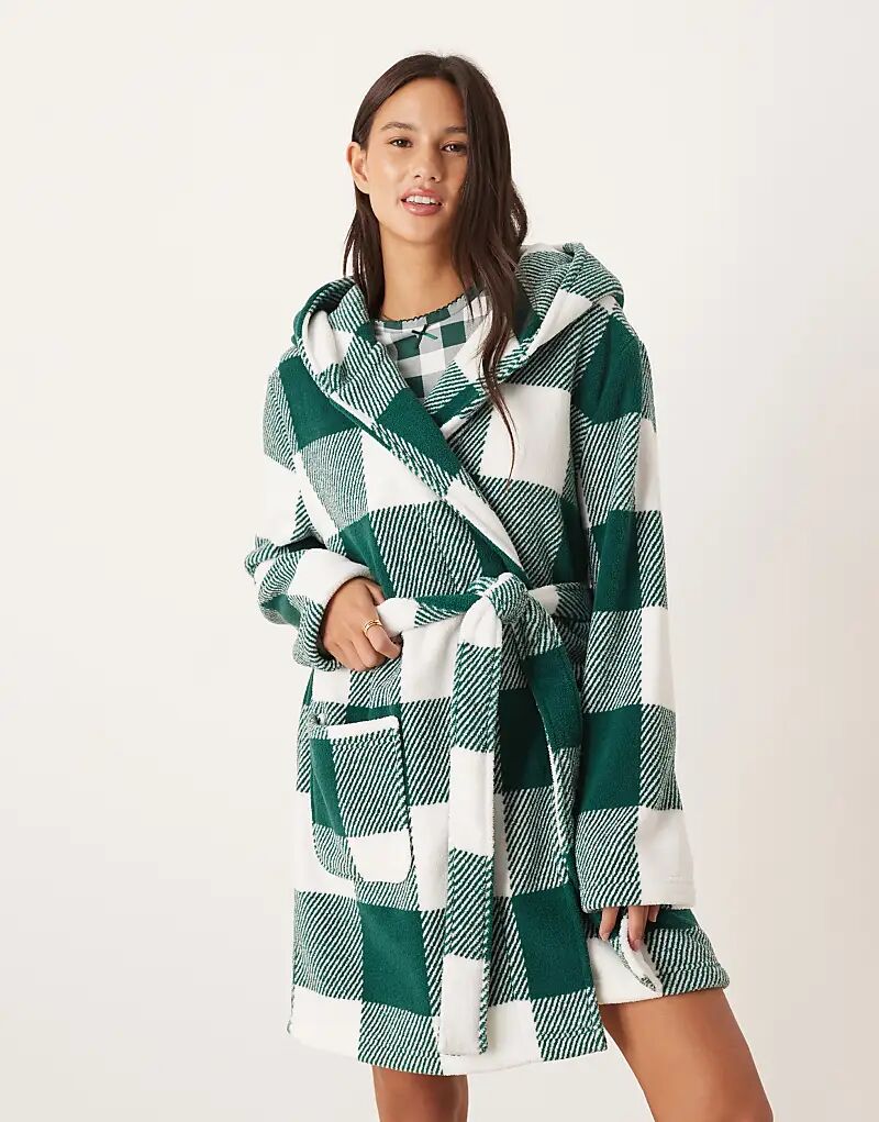 

Мини-халат из микрофлиса ASOS DESIGN с принтом в клетку «гингем»