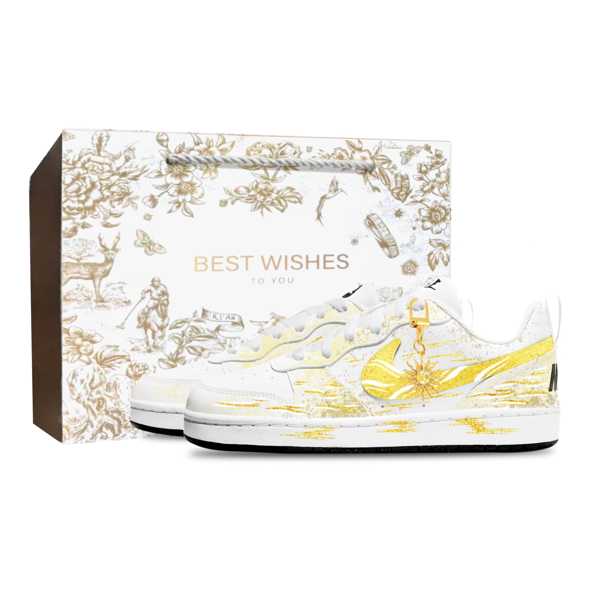 

Court Borough устойчивые к истиранию дышащие низкие детские кроссовки для скейтбординга Unisex Nike, белый & золото