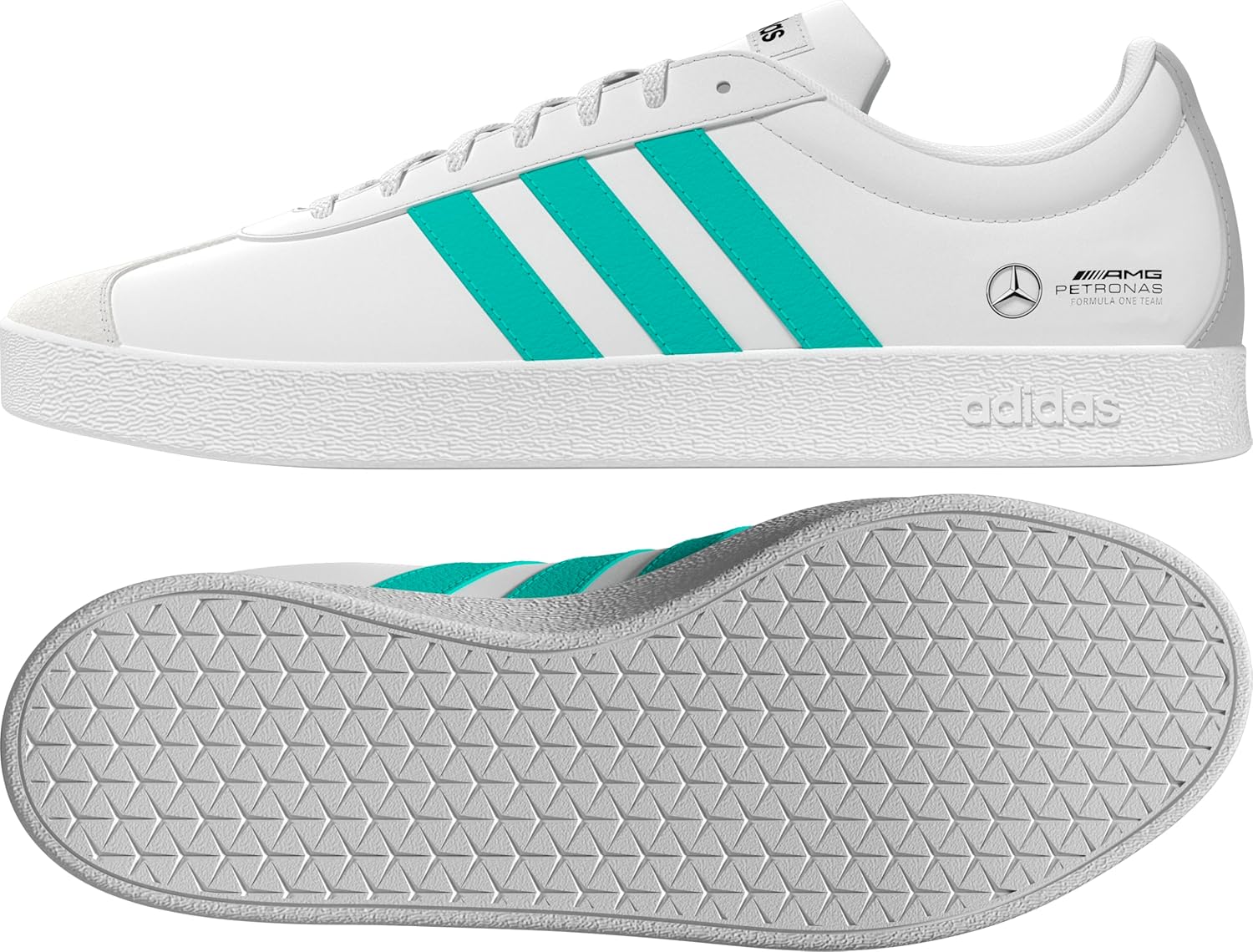 

Кроссовки Adidas для взрослых унисекс Mercedes - AMG Petronas Formula 1 Team VL Court, белый/черный/мятный