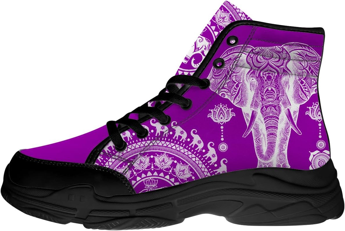 

Кеды Quorax Elephant для женщин и мужчин Mandala высокие тканевые туфли Подарки для нее и для него, пурпурный