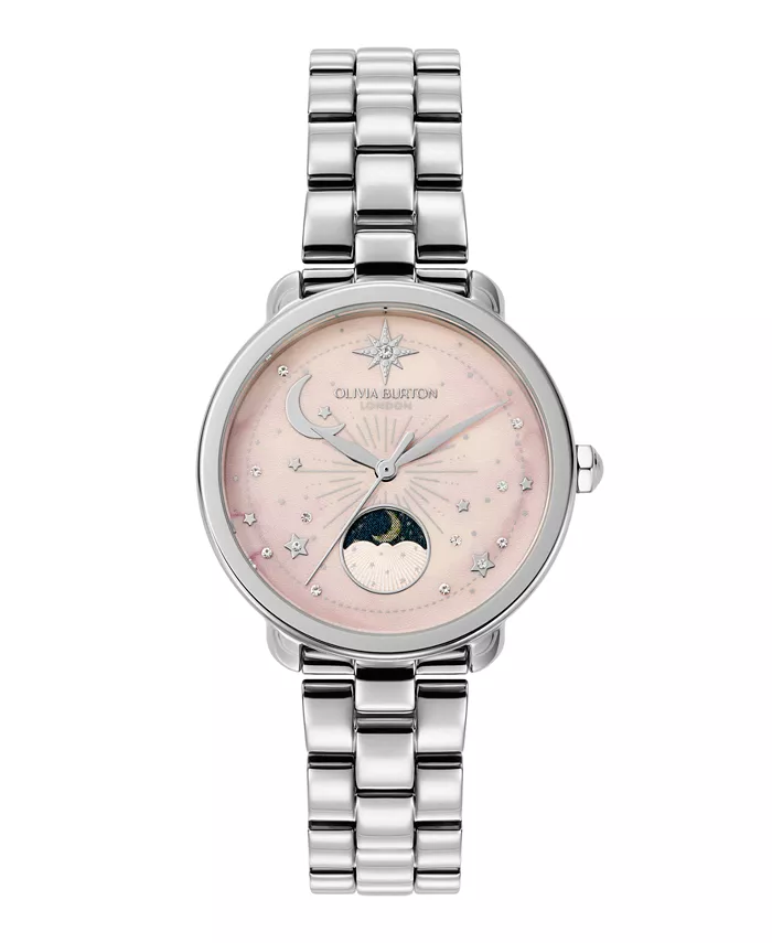 

Женские часы Moonphase на стальном браслете серебристого оттенка, 34 мм Olivia Burton