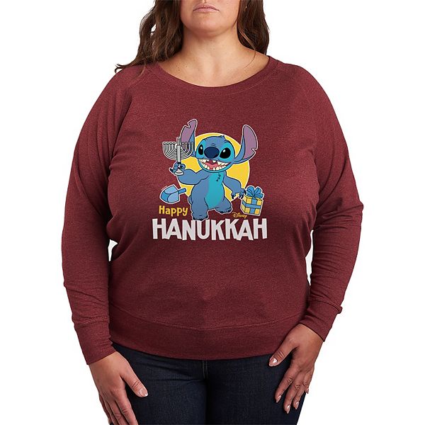 

Футболка с длинным рукавом Lilo & Stitch Happy Hanukkah, Plus Size Disney, Heather Maroon