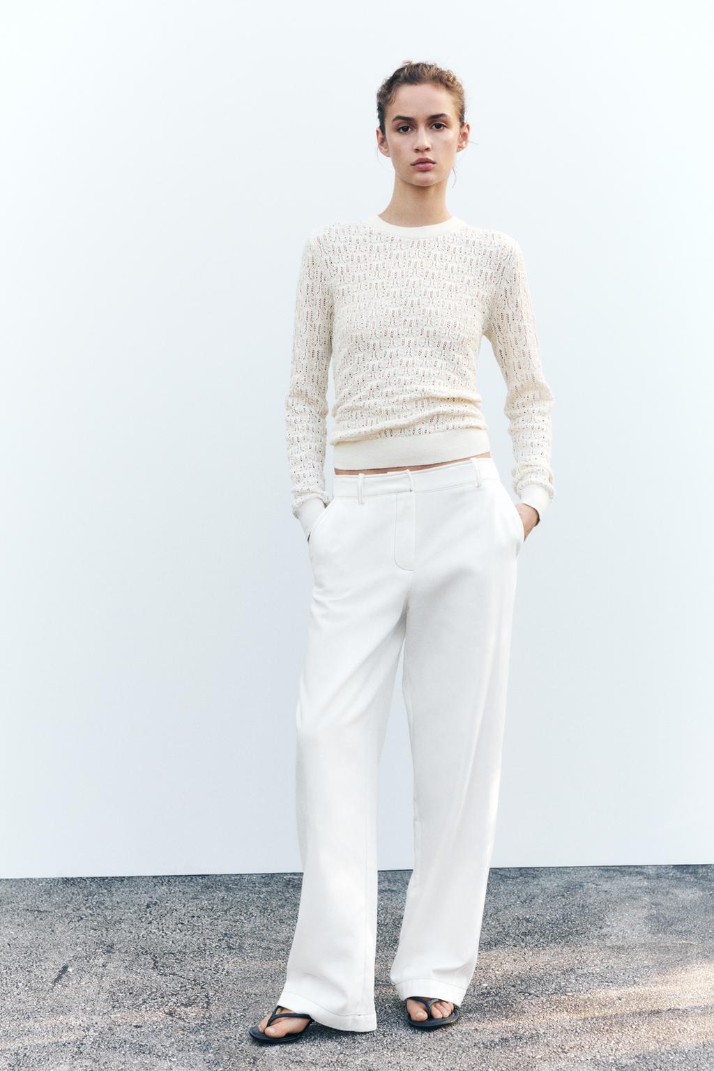 

Вязаный свитер pointelle ZARA, экрю