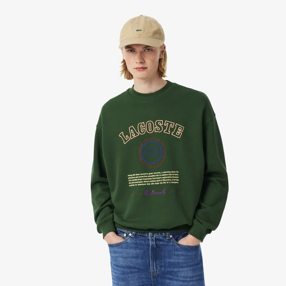 Мужской свитшот Lacoste Big Graphic Loose Fit Crew Neck, зелёный — фото 2