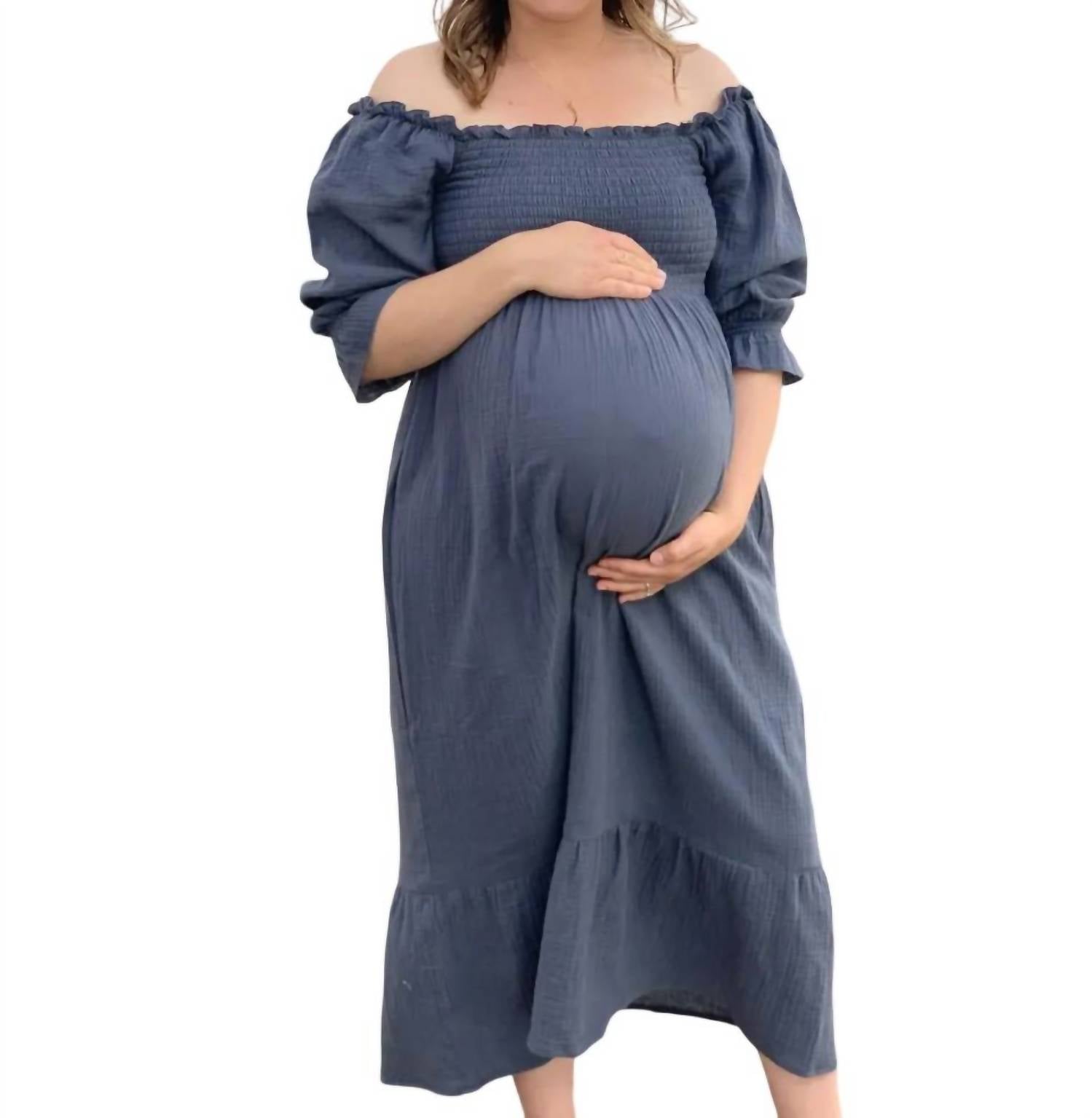 

Платье для беременных со сборками цвета индиго Liv Maternity
