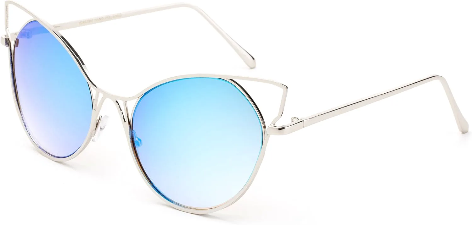 

Newbee Fashion - Современные геометрические солнцезащитные очки-«кошачий глаз» с линзами в форме «кошачий глаз» для женщин Newbee Fashion Sunglasses, Silver/Blue