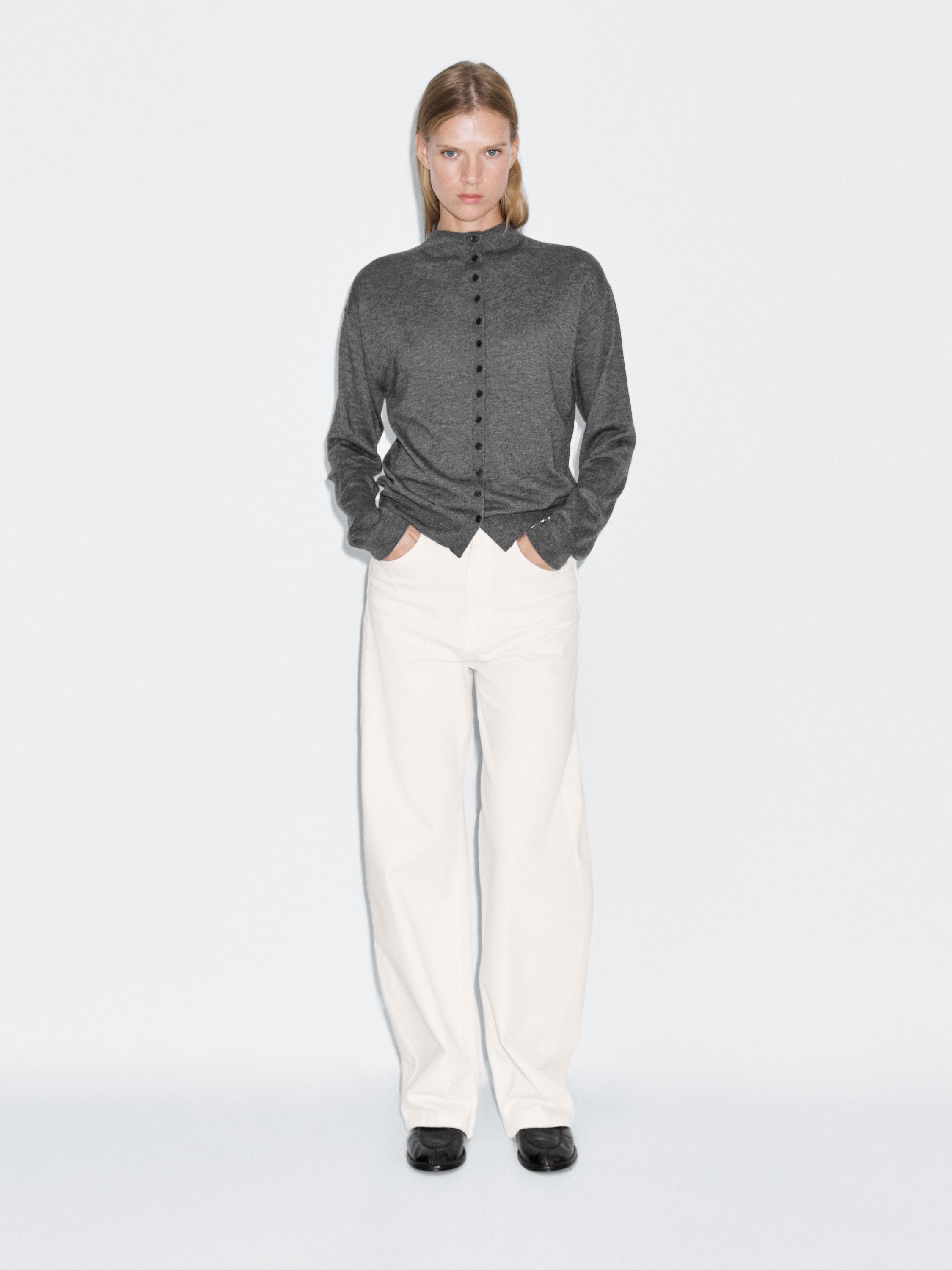 

Вязаный кардиган с воротником-стойкой Massimo Dutti, Medium Grey