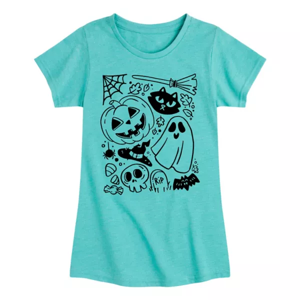 

Футболка с рисунком в стиле doodle для девочек 7-16 лет на Хэллоуин Licensed Character, цвет turquoise