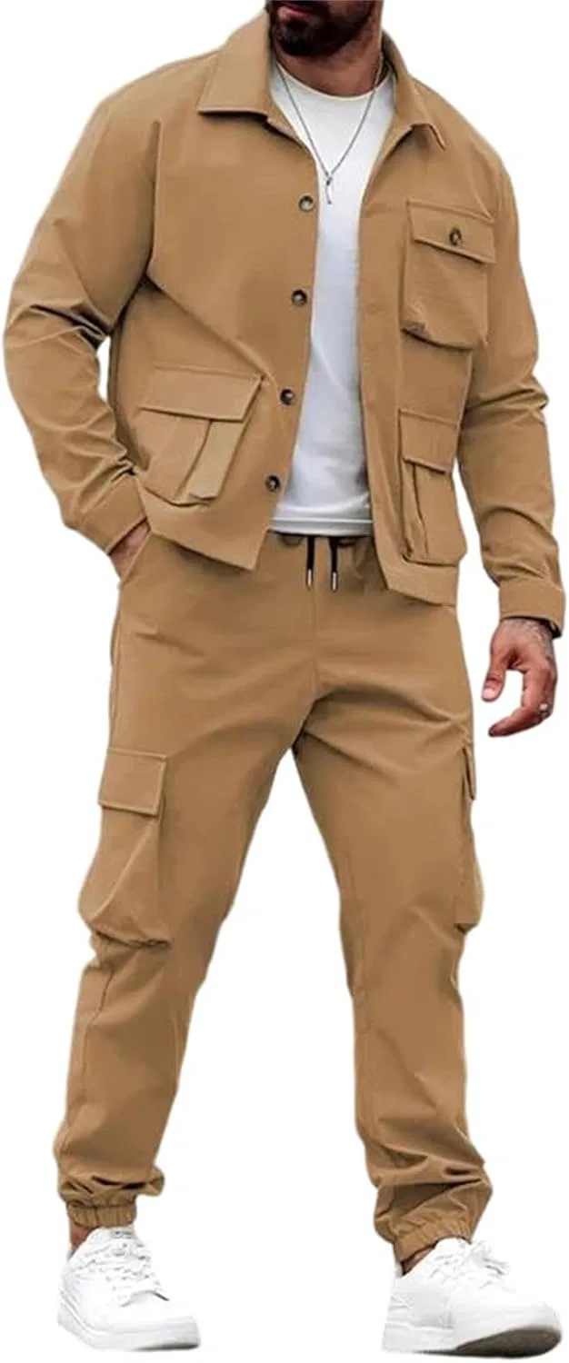 Костюм спортивный мужской из денима и вельвета, Khaki, размерная сетка