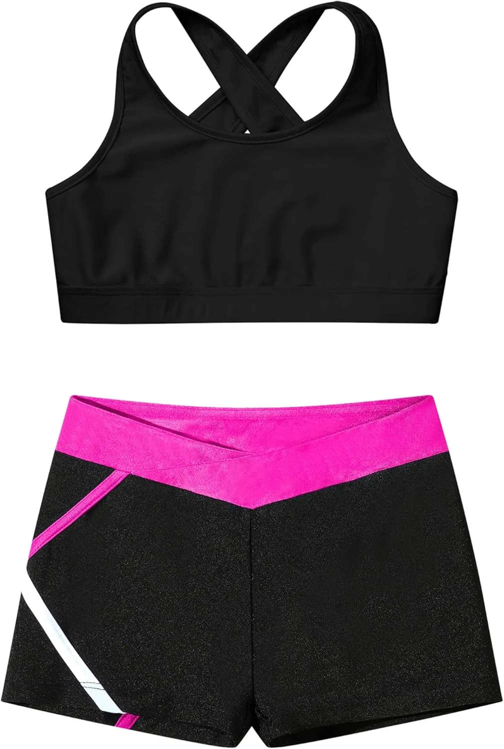 Детский спортивный комплект из топа и шорт, TiaoBug, Black&rose — фото 3