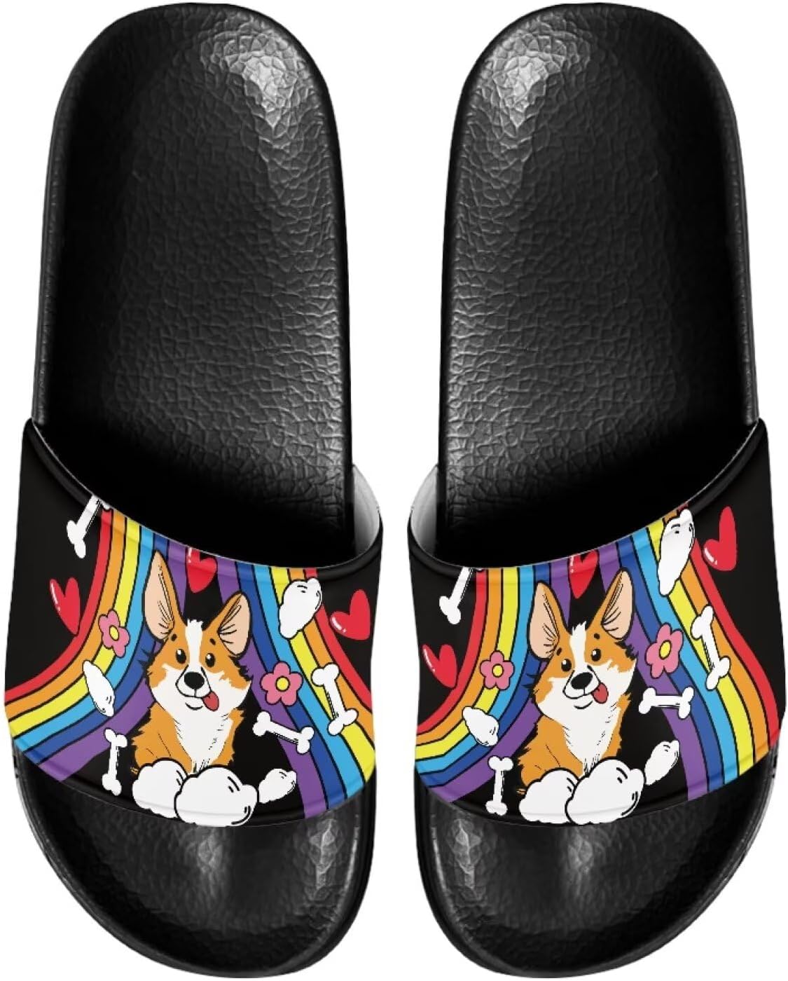 

JUDENTIDOS Милые сланцы с открытым носком, душевые тапочки, противоскользящие, из ЭВА, для дома, для мужчин и женщин, Funny Corgi Rainbow