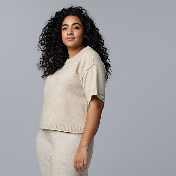 

Плюс сайз свитер с коротким рукавом из смесового кашемира Simply Vera Vera Wang, Medium Fossil Heather
