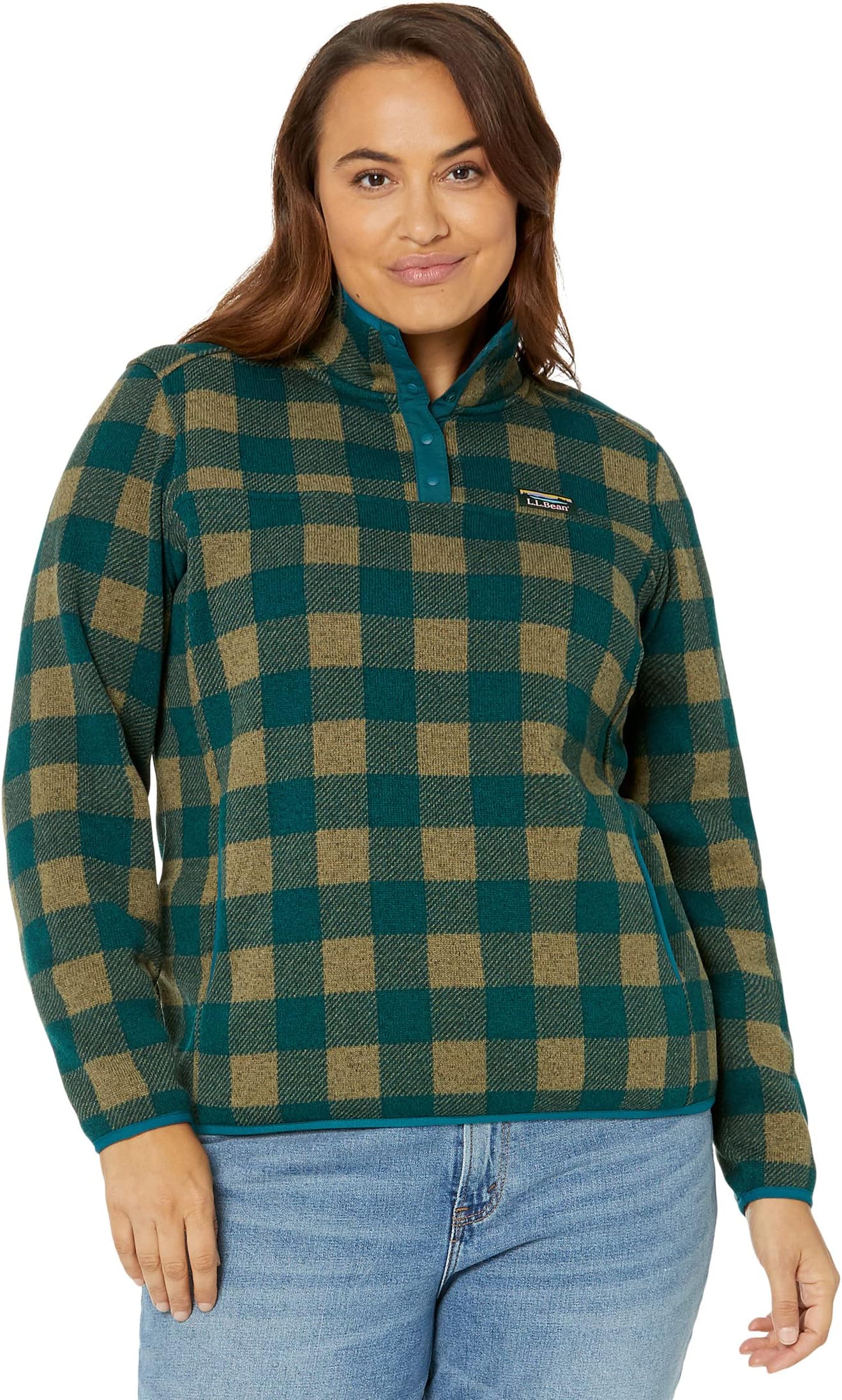 

Свитер L.L.Bean Sweater Fleece Pullover Print, цвет Eucalyptus/Spruce Buffalo Plaid