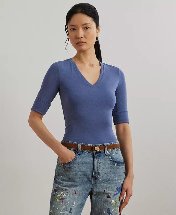 

Топ с рукавом до локтя Lauren Ralph Lauren, синий
