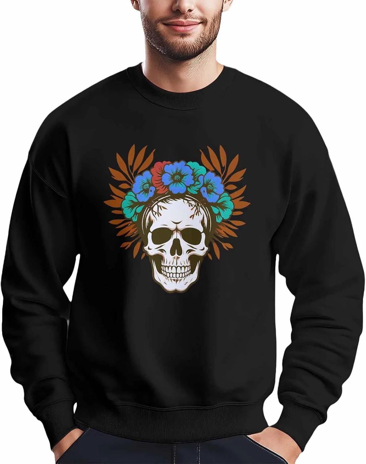 

Мужской свитшот с принтом черепа и синих цветов Winvebermior