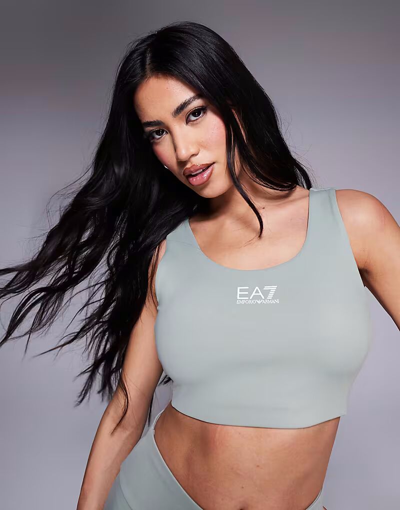 

Спортивный бюстгальтер Armani EA7 с центральным логотипом зеленого цвета