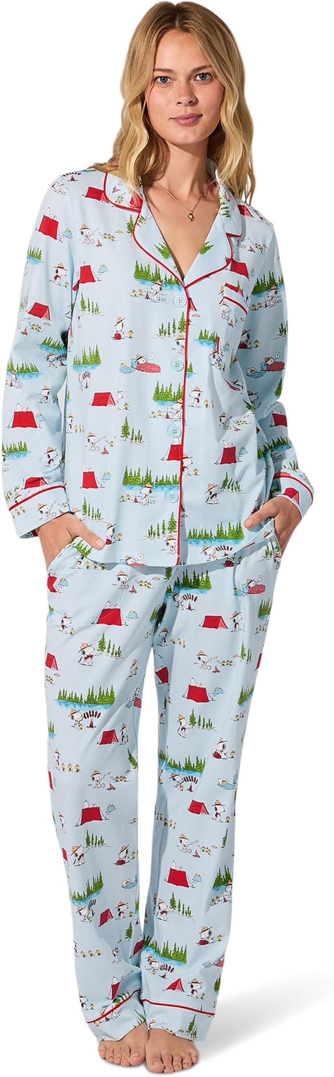 

Женская классическая пижама с длинным рукавом из эластичного джерси Bedhead PJs, Camp Snoopy