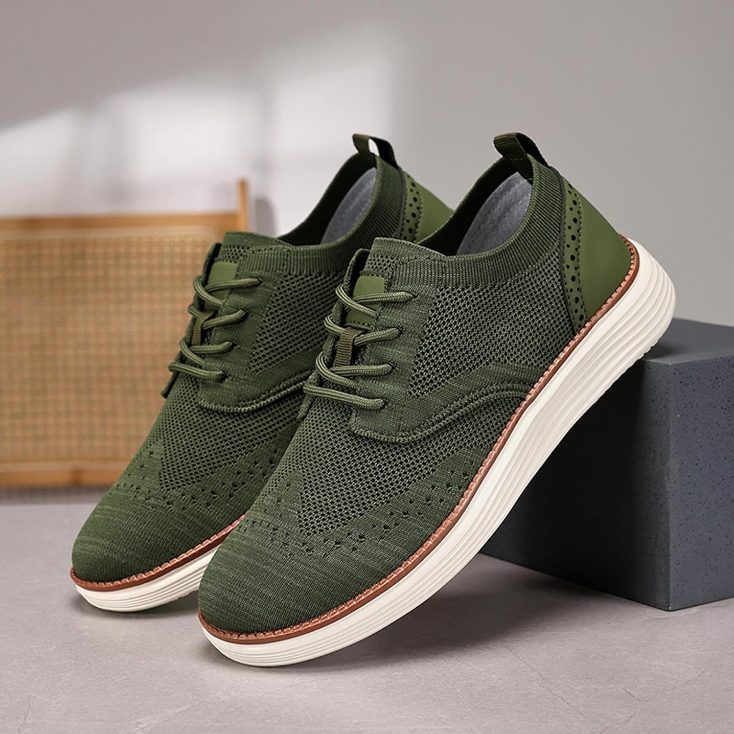 Мужские кроссовки Oxfords, легкие вязаные слипоны на шнуровке, сетчатые лоферы, классические нескользящие кроссовки для спорта, тренажерного зала, тенниса и ходьбы Xjypuu2, зеленый — фото 3