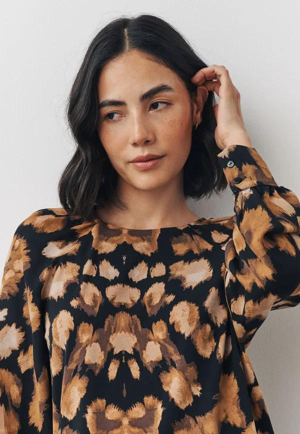 Блузка прямого кроя с круглым вырезом Next, Animal Print — фото 3