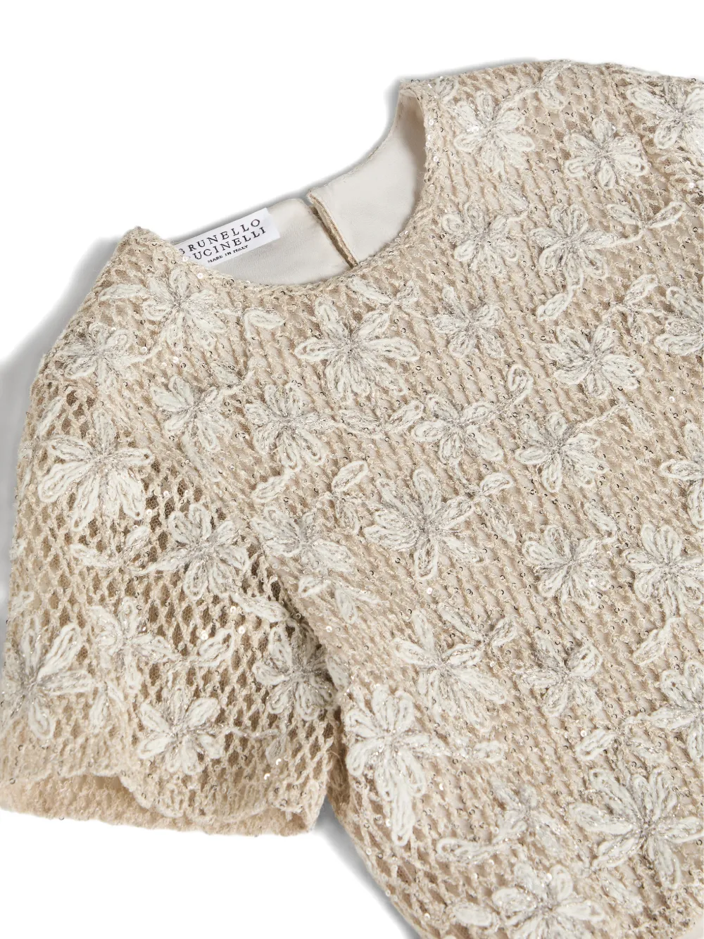 Блузка с вышивкой Brunello Cucinelli Kids, бежевый — фото 3