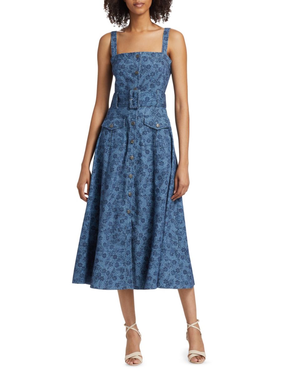 

Платье-миди Vega Floral Denim с завышенной талией Cinq à Sept, цвет Indigo Multi