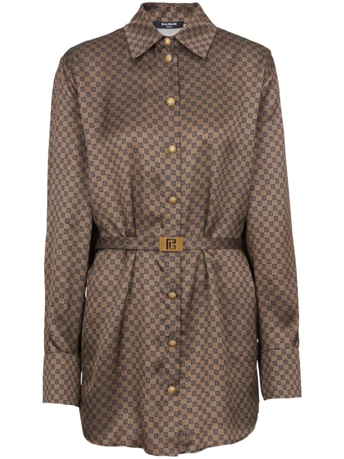 

Balmain шелковая рубашка с монограммой, коричневый