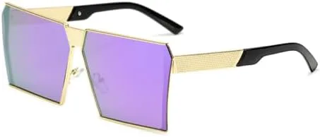 

Квадратные металлические солнцезащитные очки 2026 года для женщин и мужчин, модные очки-маски в крупной оправе, винтажные очки для женщин MTZJH, Gold-purple