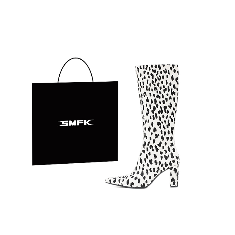 SMFK Ботинки до колена женские белый леопардовый принт, цвет White Leopard Print