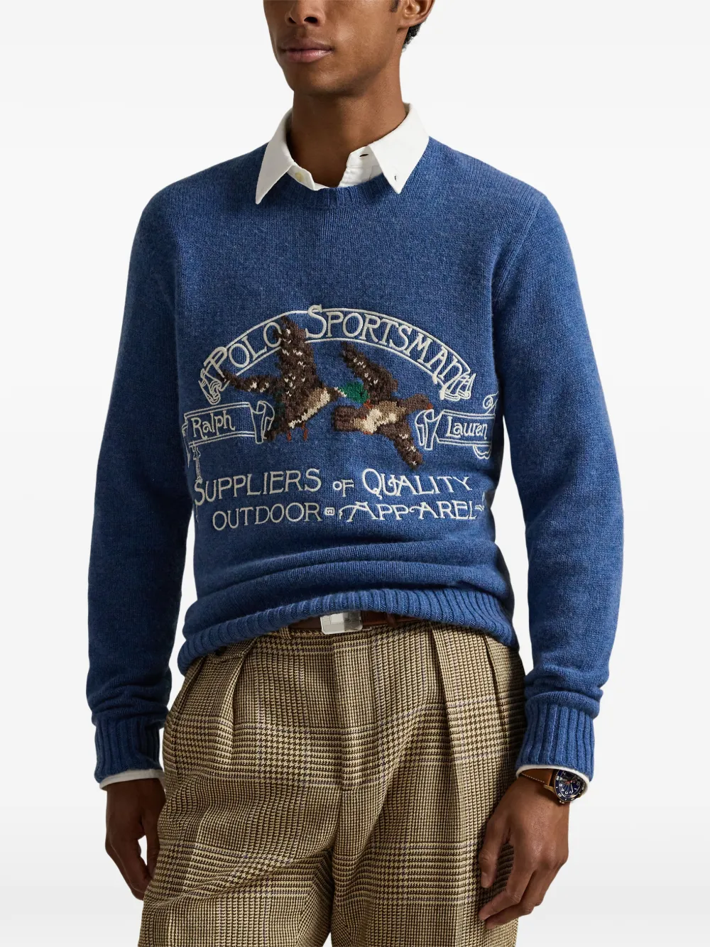 Свитер с интарсией в виде логотипа Polo Ralph Lauren, синий — фото 3
