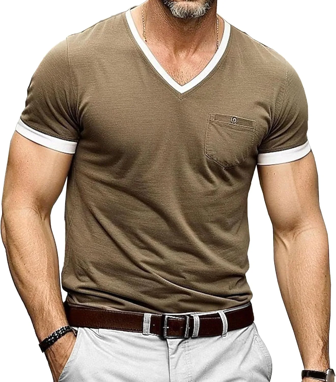 

Мужская футболка с V-образным вырезом и карманом Maiyifu-GJ