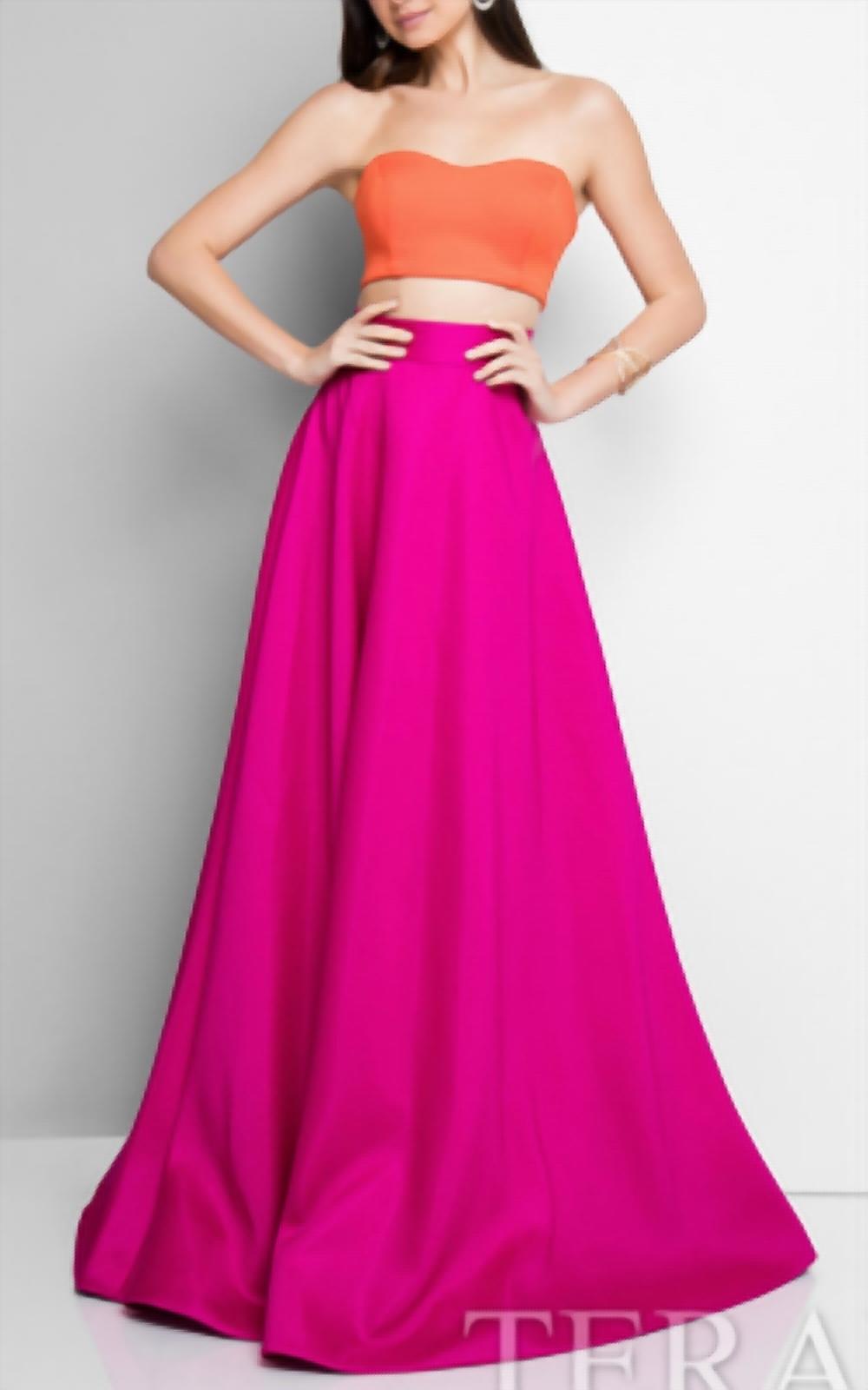 

Color Block Two Piece In Orange/fuchsia Terani Couture