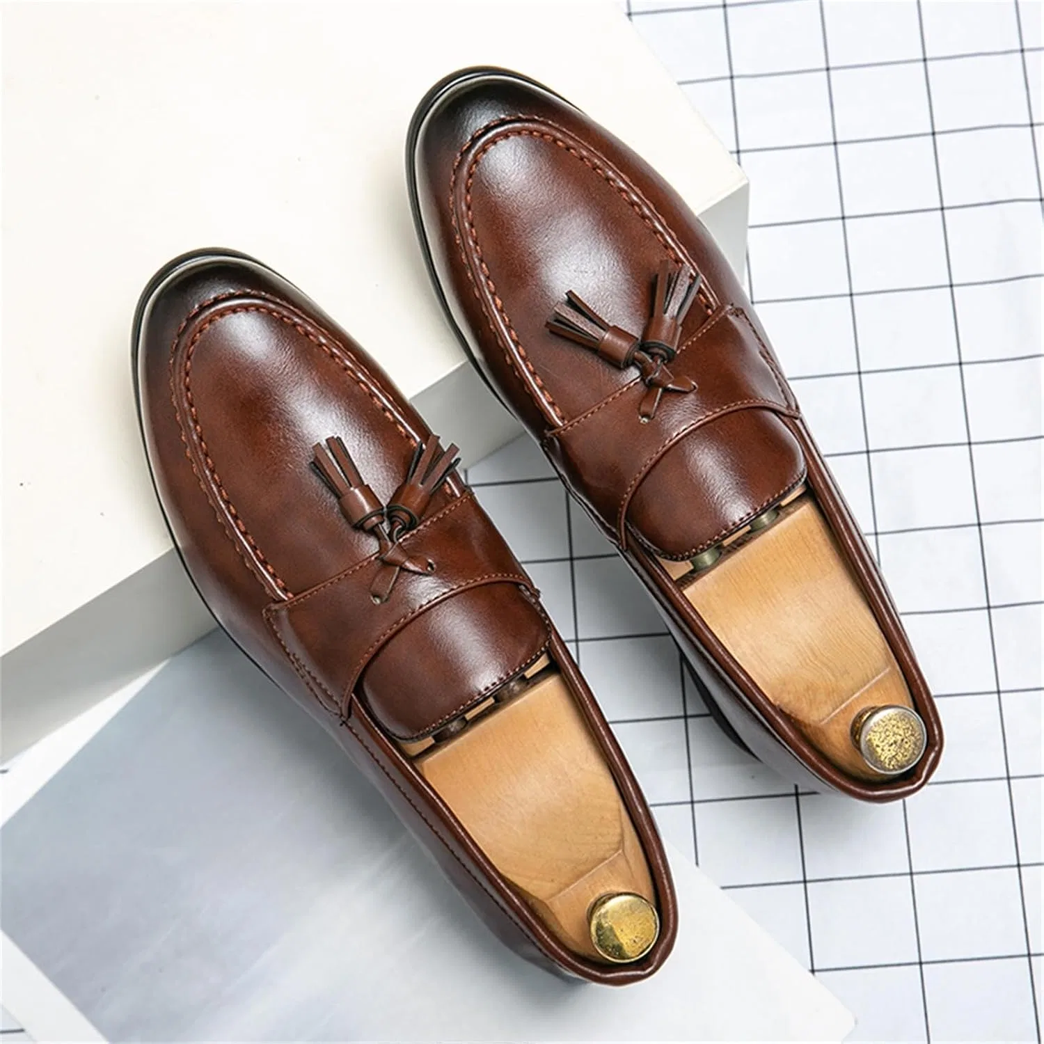 Полуботинки мужские кожаные, Loafers & Slip-Ons, Brown TIXEWSJH — фото 4