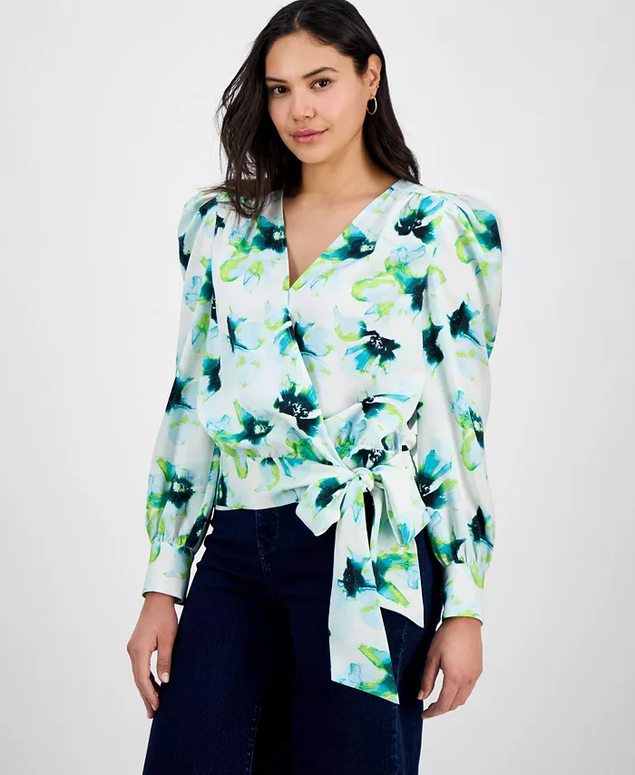 

Женская блузка с принтом и пышными рукавами I.N.C. International Concepts, синий