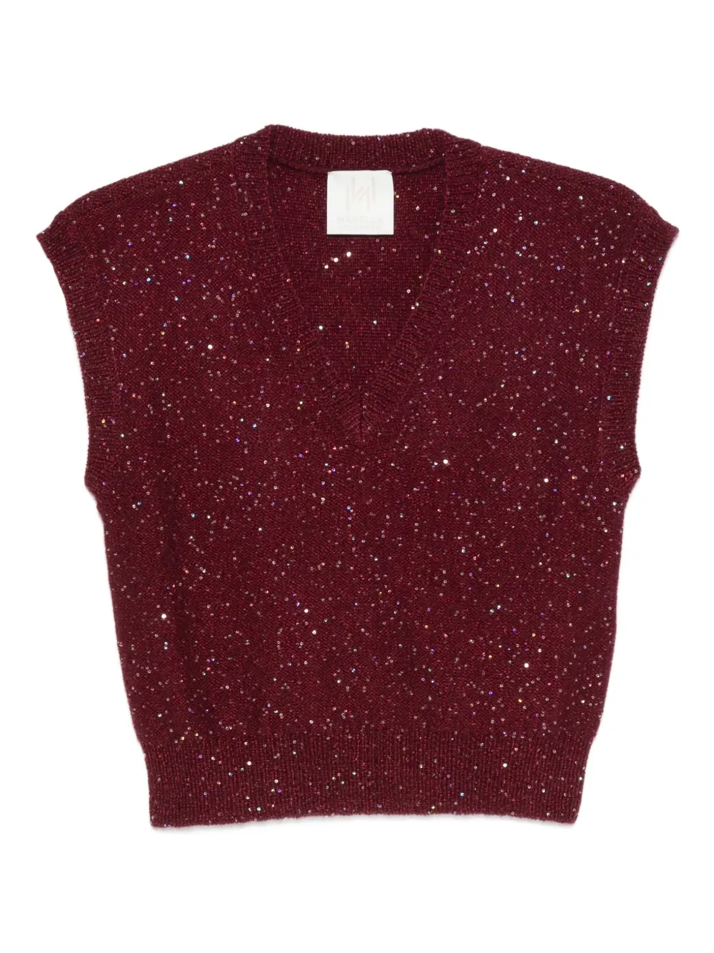 

Вязаный топ с V-образным вырезом и украшением из блесток Marella, красный