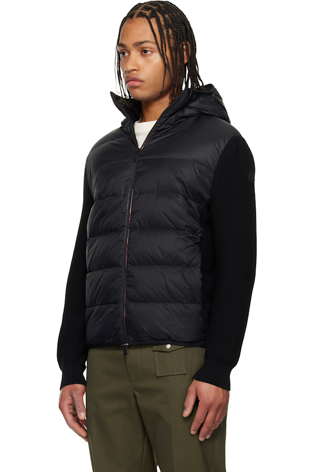 Утепленная хлопковая толстовка на молнии с пуховым капюшоном Moncler, черный — фото 4