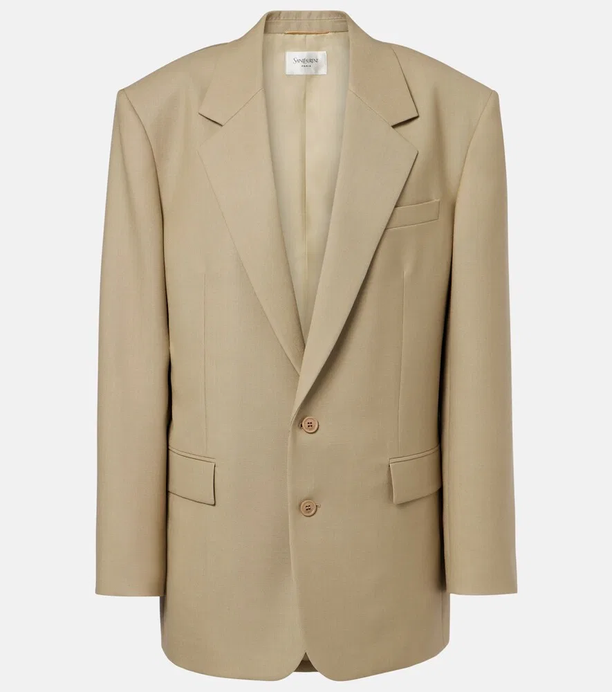 Пиджак из шерсти и шелка Saint Laurent, бежевый
