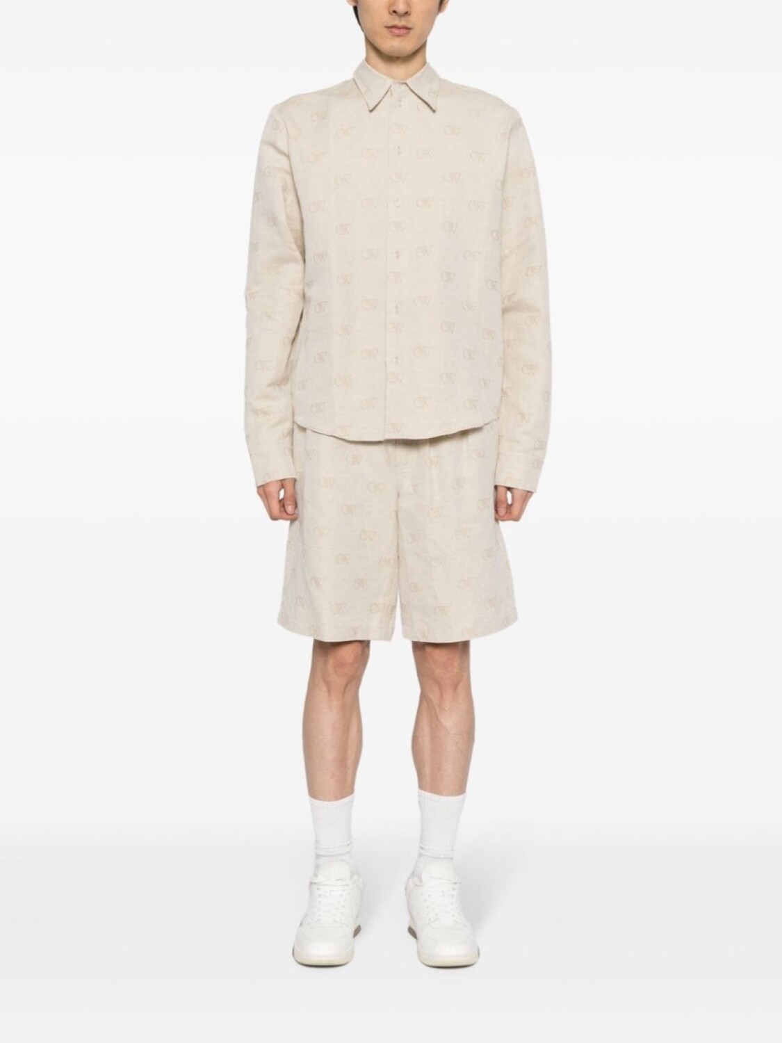 Off-White рубашка с жаккардовым логотипом, нейтральный цвет — фото 2
