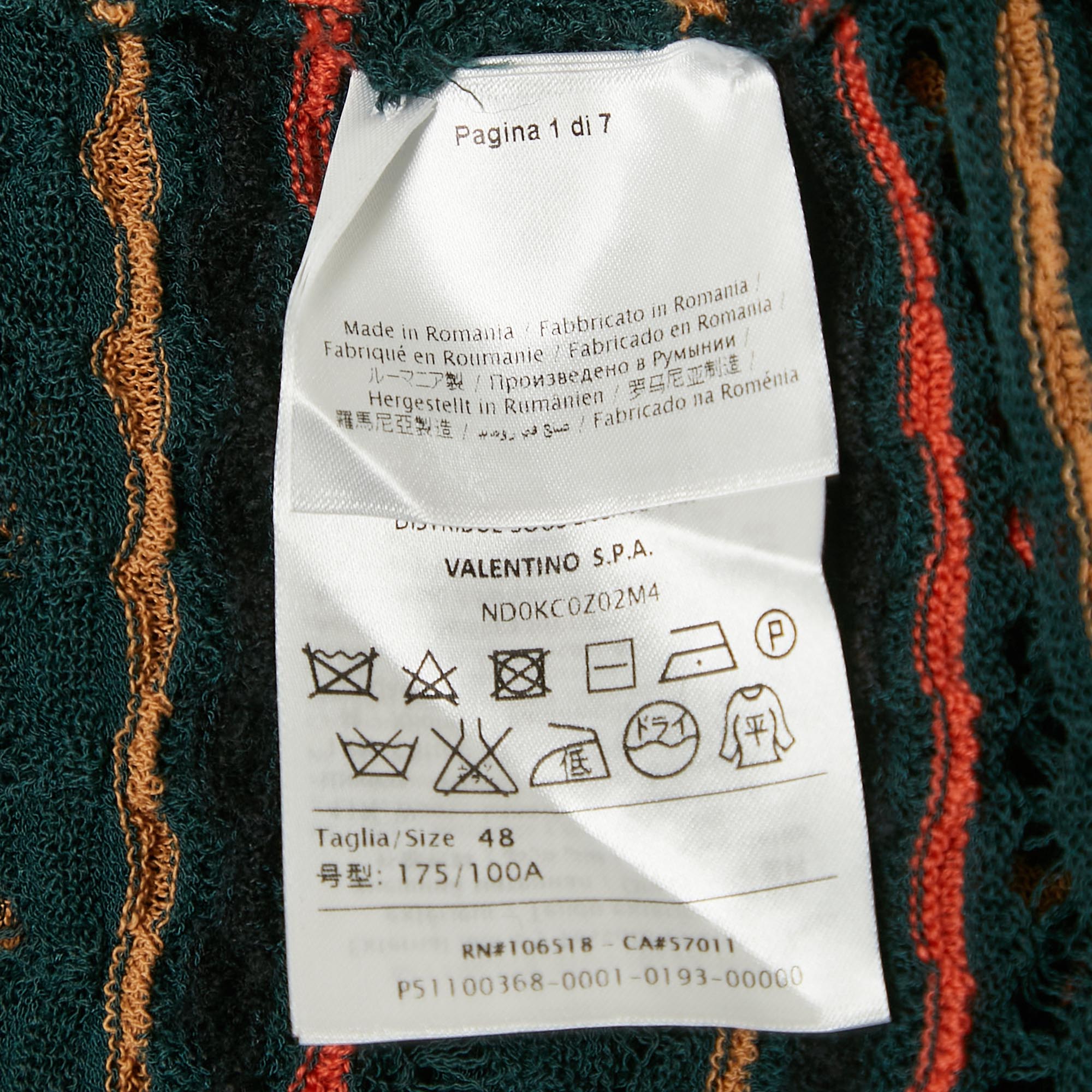 

M Missoni Вязаный топ с длинными рукавами Missoni бирюзового и голубого цвета с ажурной отделкой