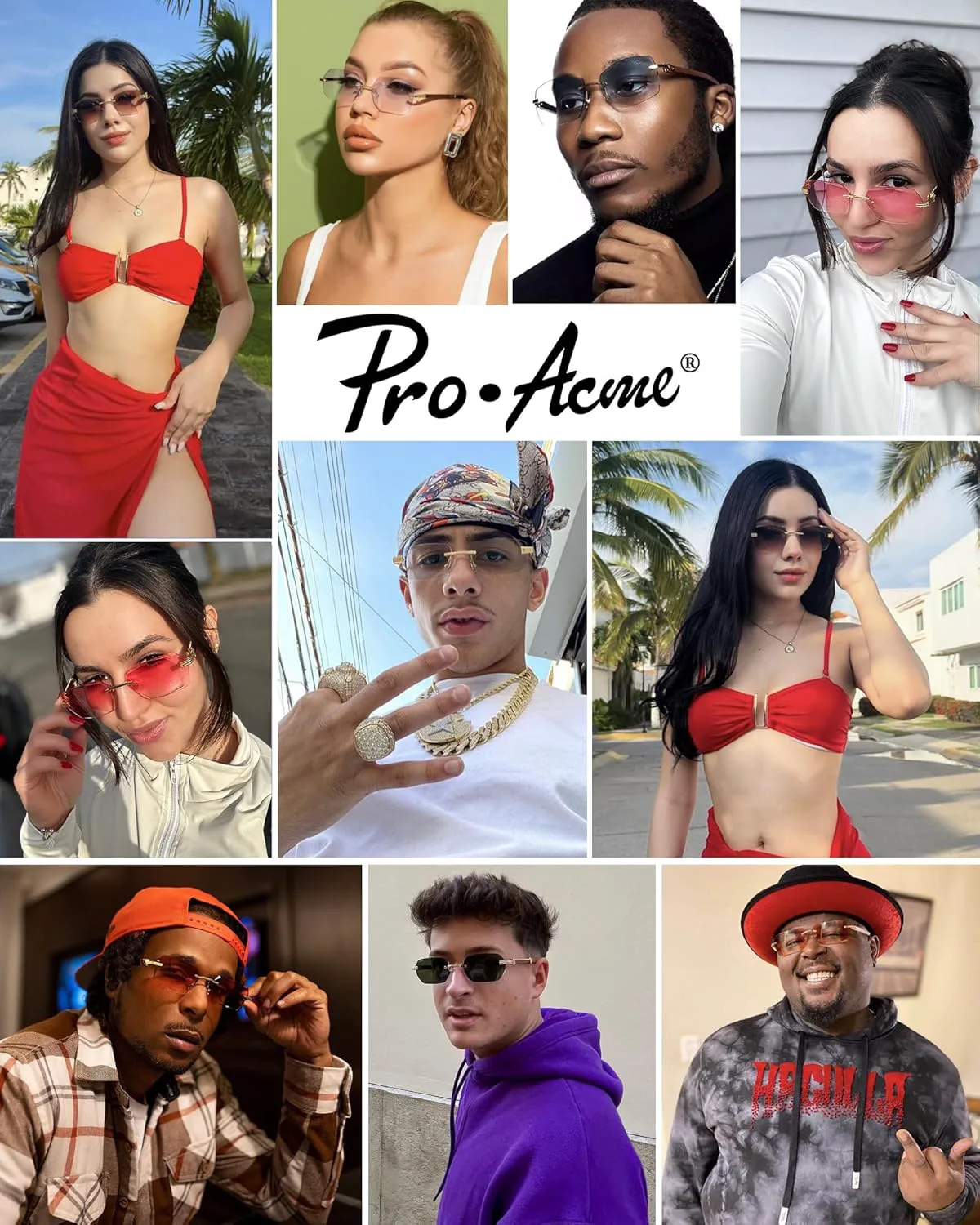 

Солнцезащитные очки Pro Acme без оправы, прямоугольной формы, для мужчин и женщин, шестиугольные солнцезащитные очки, безрамочные очки в стиле Y2K, C13 Pink Gradient