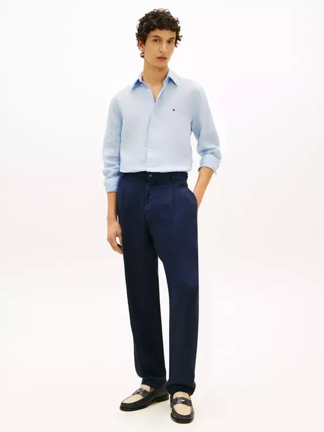 Льняная рубашка прямого кроя с логотипом Tommy Hilfiger, Light Blue — фото 2