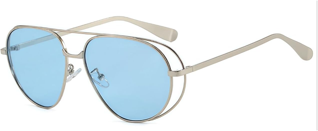 

Солнцезащитные очки-авиаторы ICARA в стиле ретро с двойной металлической оправой, защита от УФ-излучения для повседневного ношения в соответствии с модными тенденциями, Silver/Blue