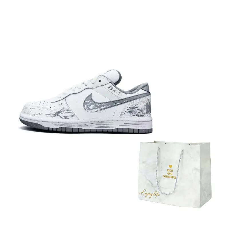 

Nike Big Magic Flame Leather износостойкие и легкие низкие кроссовки для скейтбординга Unisex серый белый