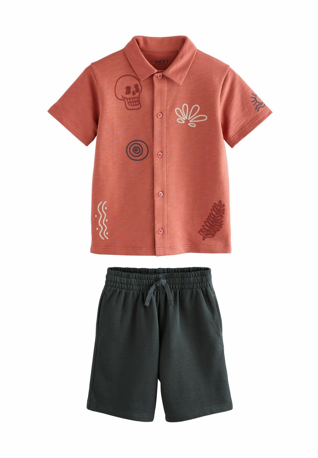 

Рубашка REGULAR FIT SHORT SLEEVE EMBROIDERED Next, коричневый