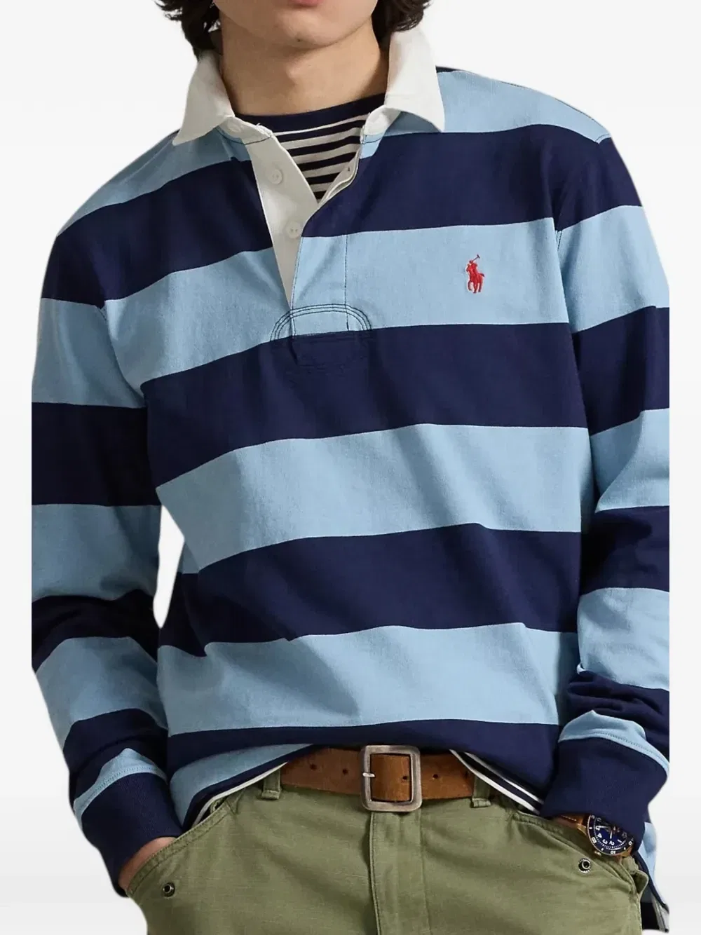 Поло с длинными рукавами и принтом в полоску POLO RALPH LAUREN, синий — фото 2