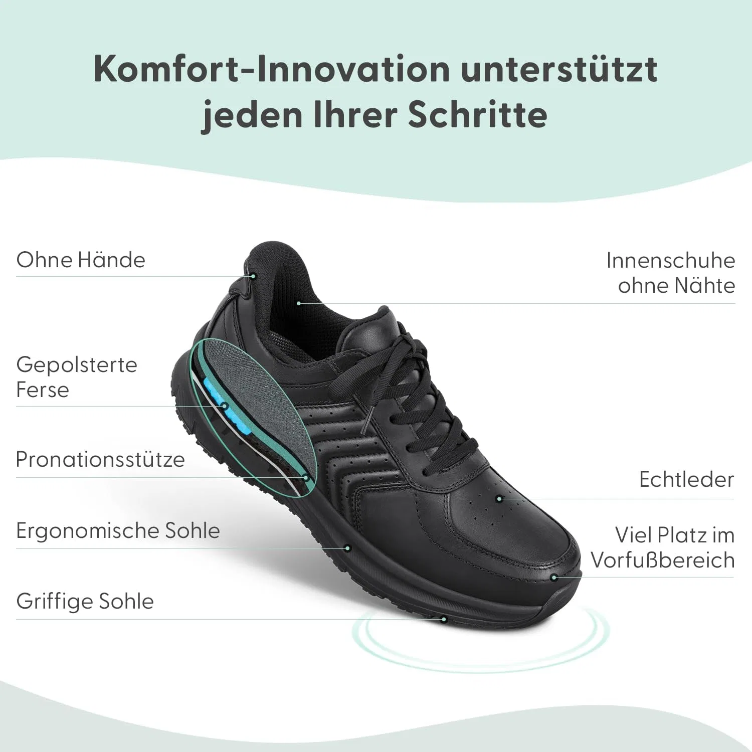 Мужские ортопедические кроссовки Orthofeet Navigate Hands-Free без шнурков, Black — фото 3