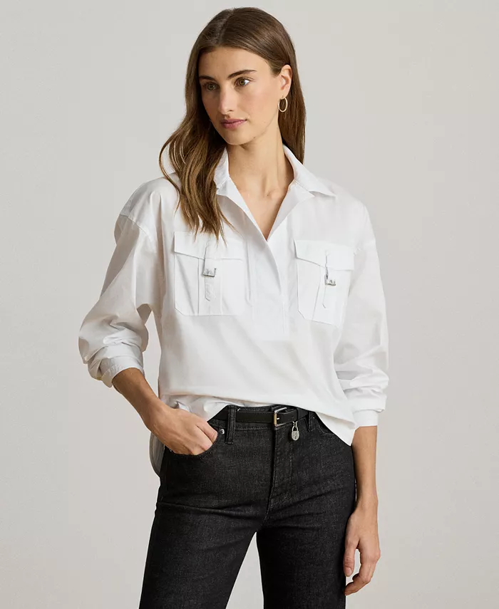 

Женская рубашка из хлопковой смеси с пряжкой Lauren Ralph Lauren, белый